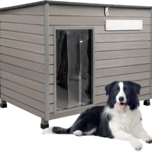 Large Outdoor Wooden Dog House With Iron Frames.