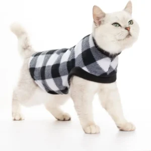 Plaid Cat Sweater Vest With Warm Fleece Hoodie.