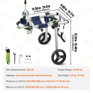 Dog Wheelchair With 2 wheels For Disabled And Paralyzed Hind Back Legs Of Your Pet.